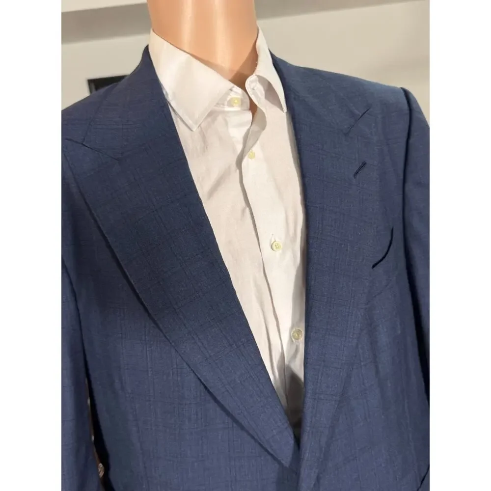 Tom Ford Blue Plaid Blazer 58C EU) 48S US Men's Peak Lapel Windsor Wool